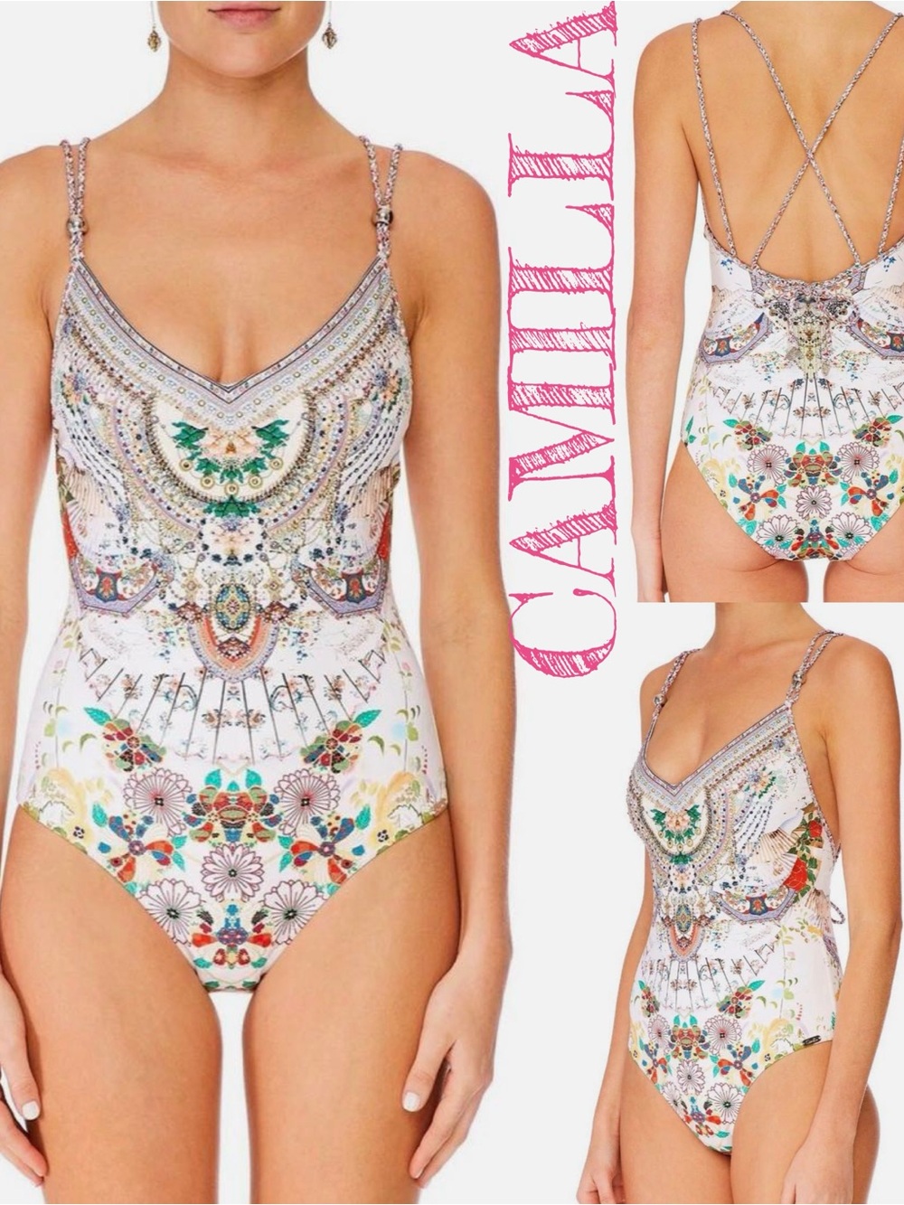 Camilla White Multicolor Embellished One-Piece Swimsuit